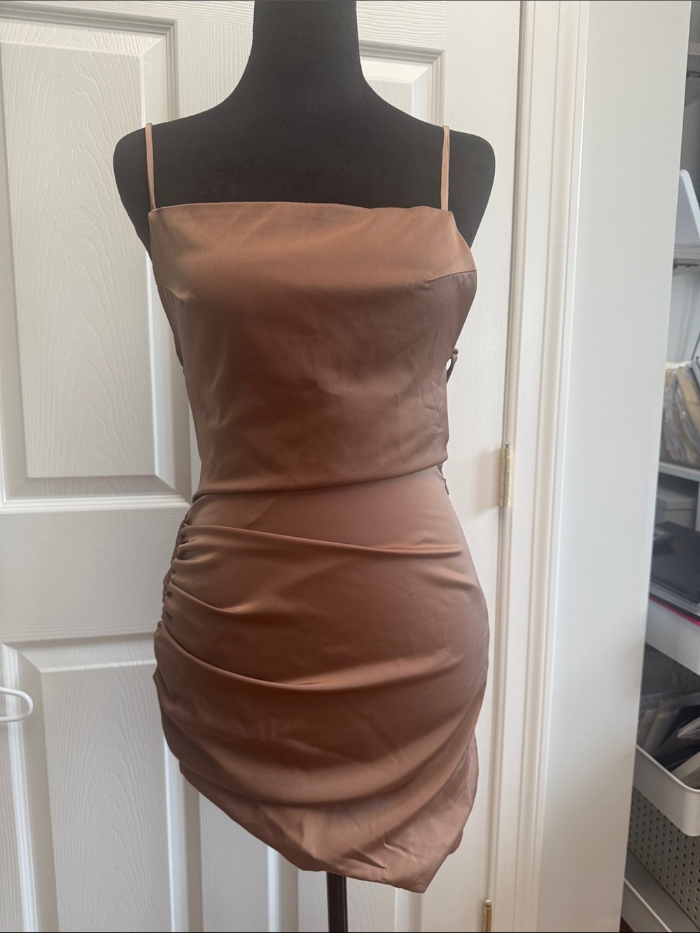 Princess Polly Satin Spaghetti Strap Mini Dress in Brown